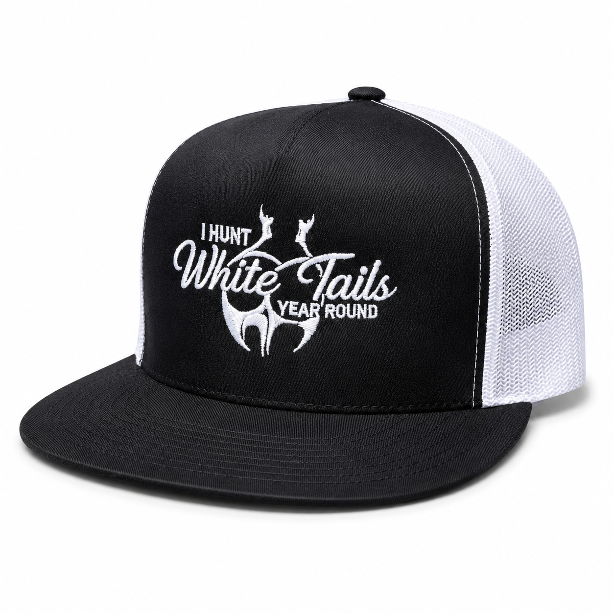 I Hunt White Tails Year Round Embroidery Snapback Trucker Hat Unisex