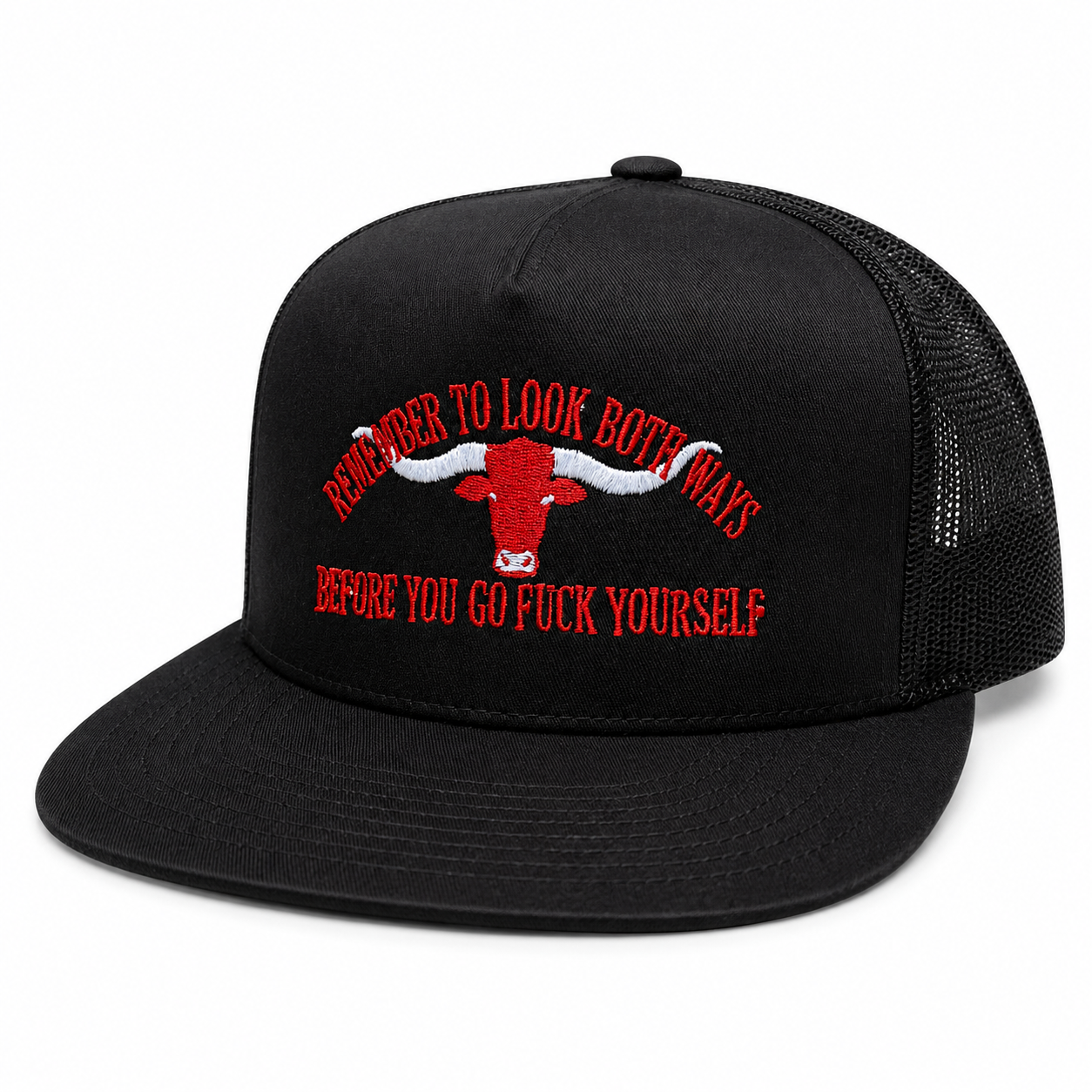 Remember To Look Both Ways Embroidery Trucker Hat Snapback